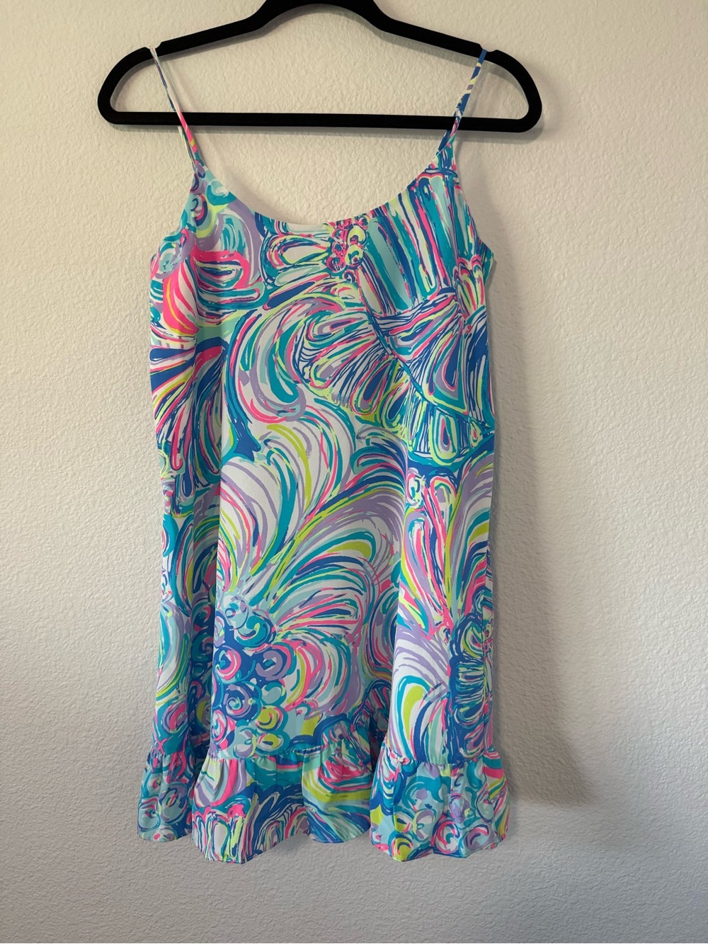 Lilly Pulitzer Multicolor Swirl Spaghetti-Strap Tank Top 100% Silk size XS V3